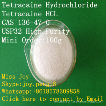 Chlorhydrate de tétracaïne de chlorhydrate de tétracaïne de haute pureté de tétracaïne d&#39;USP tétracaïne CAS 136-47-0 soulagement de douleur d&#39;anesthésique local d&#39;api anesthésique